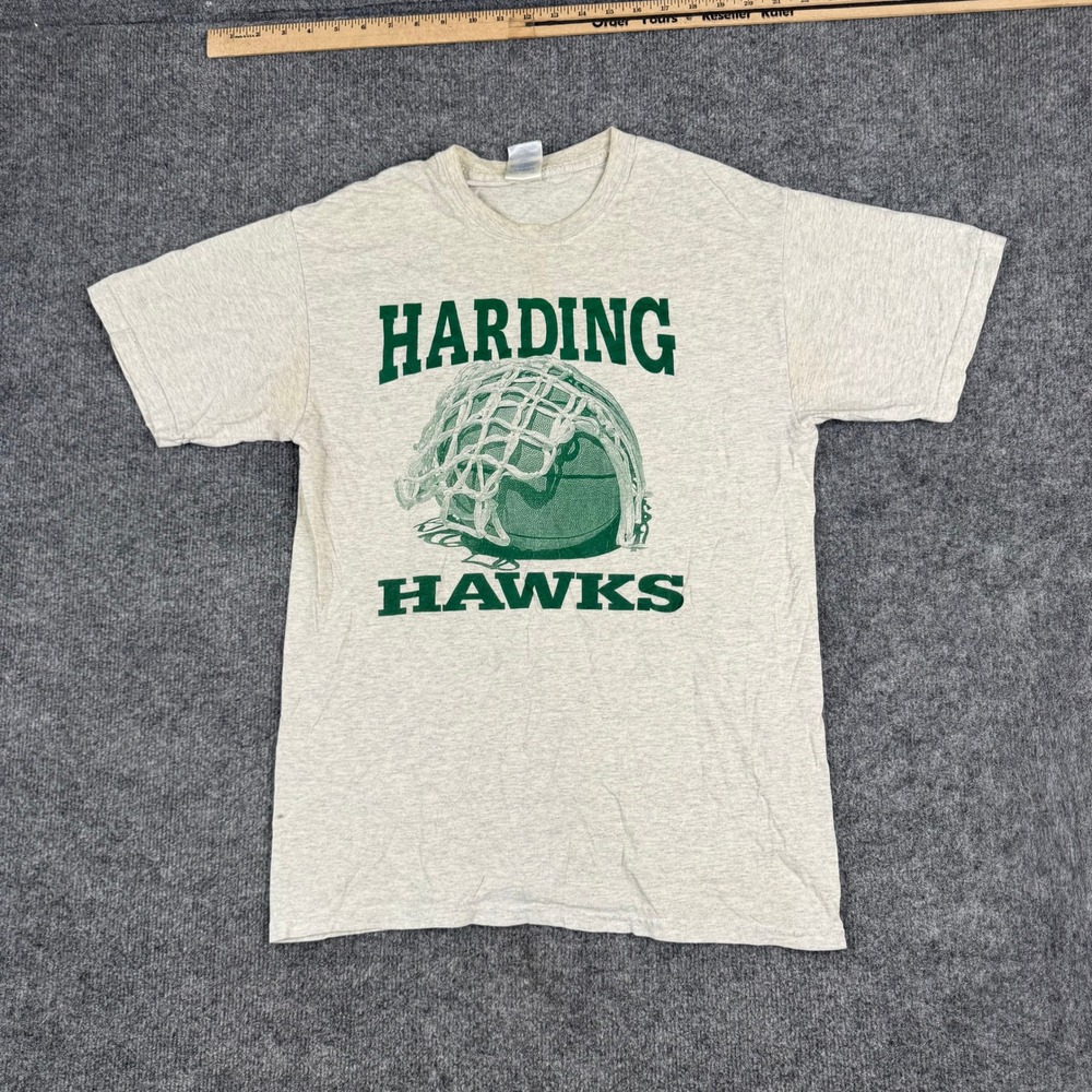 Gildan T-Shirt Mens Size M Grey Harding Hawks Basketball Graphic Short Sleeve